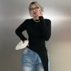 Asymmetrical Long Sleeve T-Shirt for Women - Minimalist Korean Style Slim Fit Top - Fashionable Spring 2025 Design