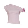 Asymmetrical Off-Shoulder 3D Flower Butterfly Orchid Top - Women's Summer Fresh Waist-Defining T-Shirt, Y2K Style