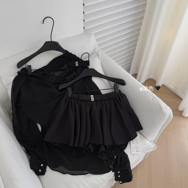 Asymmetrical Ruffled Semi-Transparent Set - Women's Romantic Love Shirt & Skirt Pants - Y2K Style Christmas Outfit