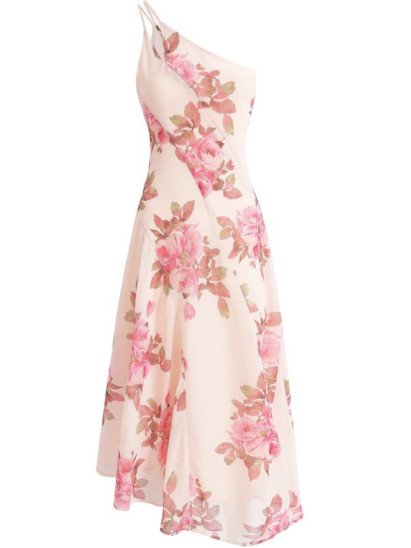 Asymmetrical Shoulder Strap Printed Dress for Women - 2025 Summer Vacation Style, Trendy Long Skirt, Chic French Design