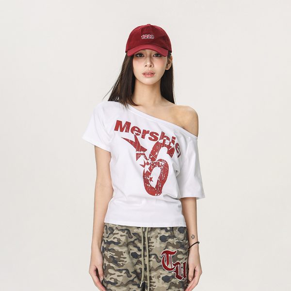 Asymmetrical Slim Fit Short Sleeve T-Shirt for Women - Spicy Girl American Style Summer Top, Unique 90s Inspired Fashion