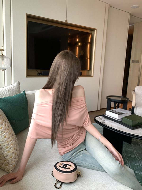 Asymmetrical Slim Fit Short Sleeve T-Shirt for Women - Summer Elastic Top, Natural Beauty Formula, Casual Chic Style