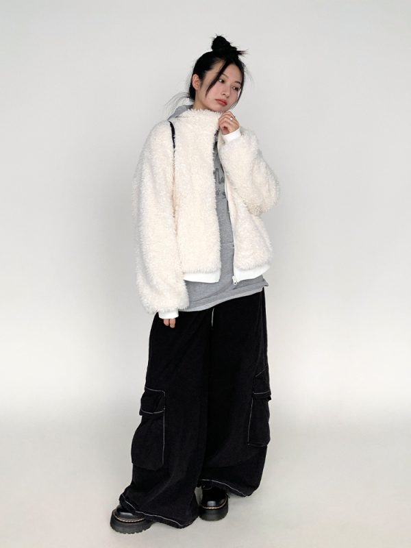 Autumn Winter Short-Haired Lamb Wool Coat - Loose Stylish Warm Stand-Up Collar Outerwear