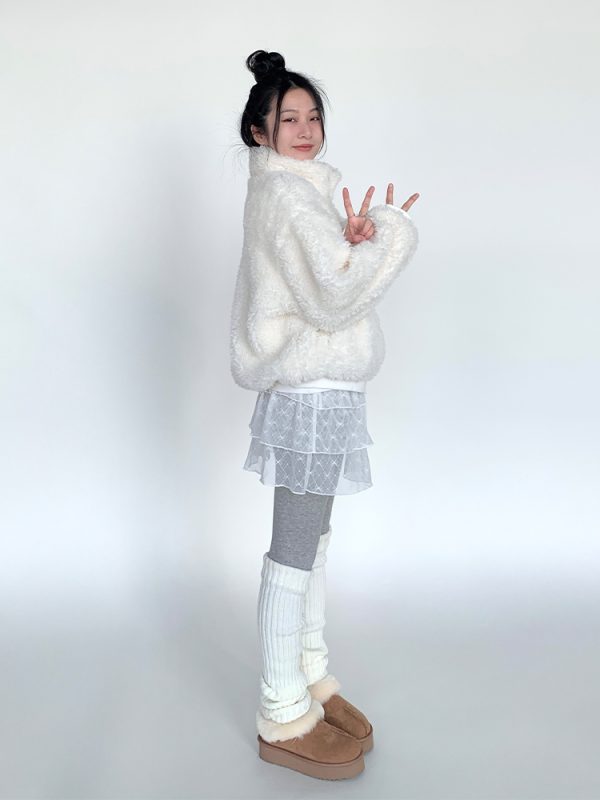 Autumn Winter Short-Haired Lamb Wool Coat - Loose Stylish Warm Stand-Up Collar Outerwear