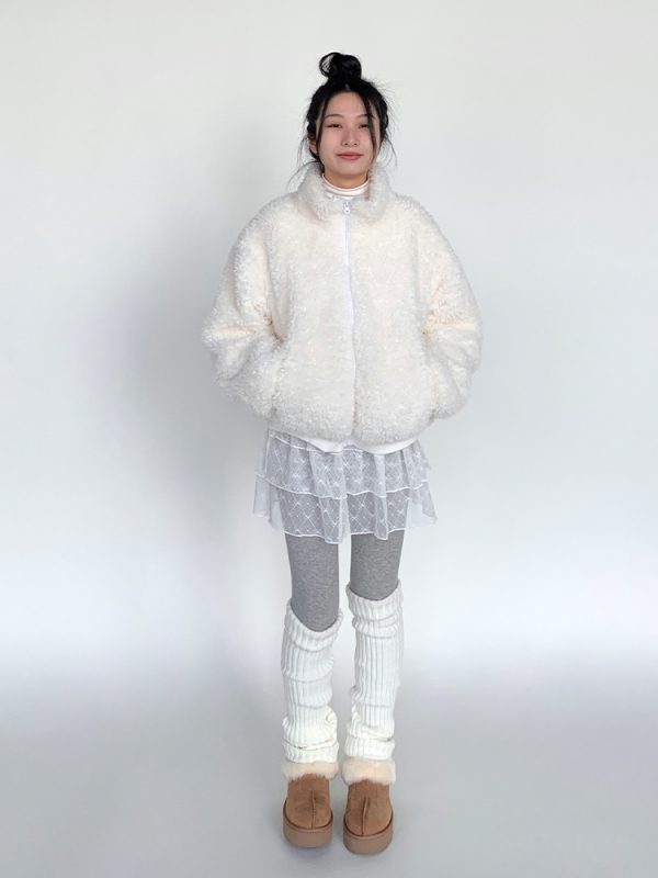 Autumn Winter Short-Haired Lamb Wool Coat - Loose Stylish Warm Stand-Up Collar Outerwear