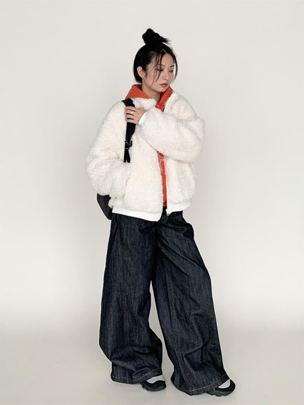 Autumn Winter Short-Haired Lamb Wool Coat - Loose Stylish Warm Stand-Up Collar Outerwear