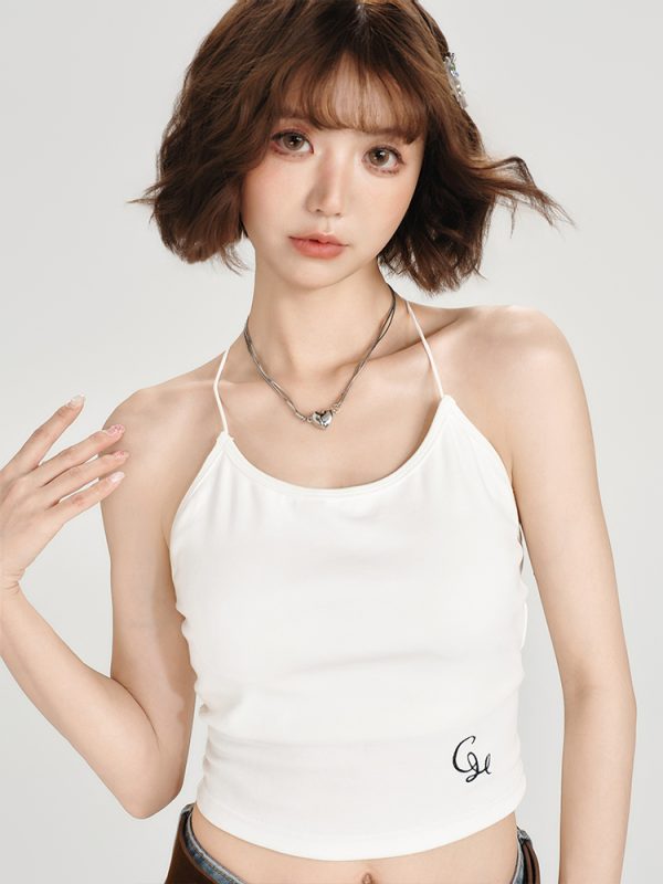 Backless American Retro Camisole for Women - Summer Style with Built-In Padding, Short Inner Top, Chic and Girly Design