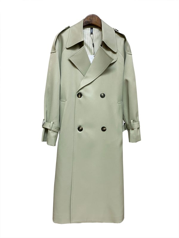 Bean Green Mid-Length Trench Coat for Women, Petite Sizes, 2024 Spring Autumn British Korean Style Fashion