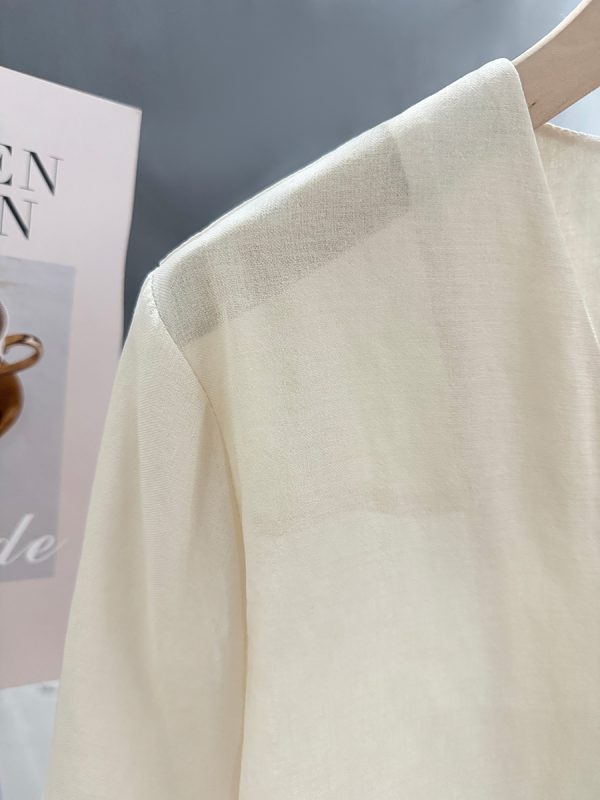 Beige Minimalist Short Sleeve V-Neck Shirt for Women - Versatile Thin Summer Jacket, Exquisite Trendy Top 2025
