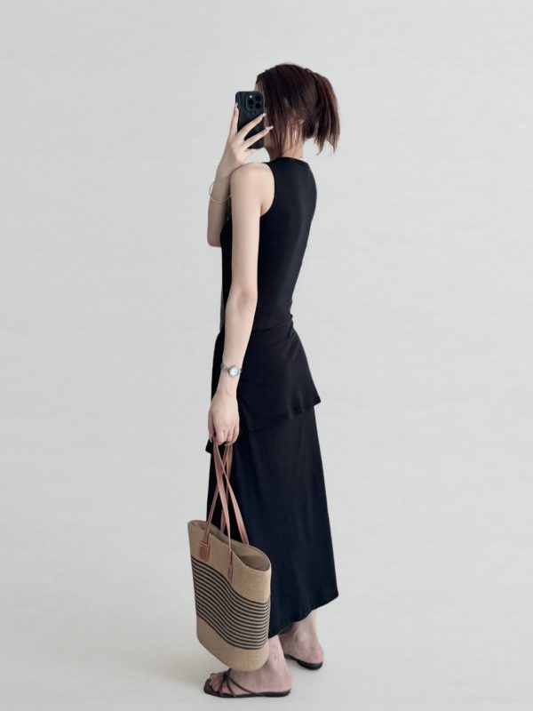 Belted Multi-Wear Vest Dress, Tie-Up, Slimming Draped Design, Large Hem, Long Summer Dress for 2025, Perfect for Y2K and Trendy Styles