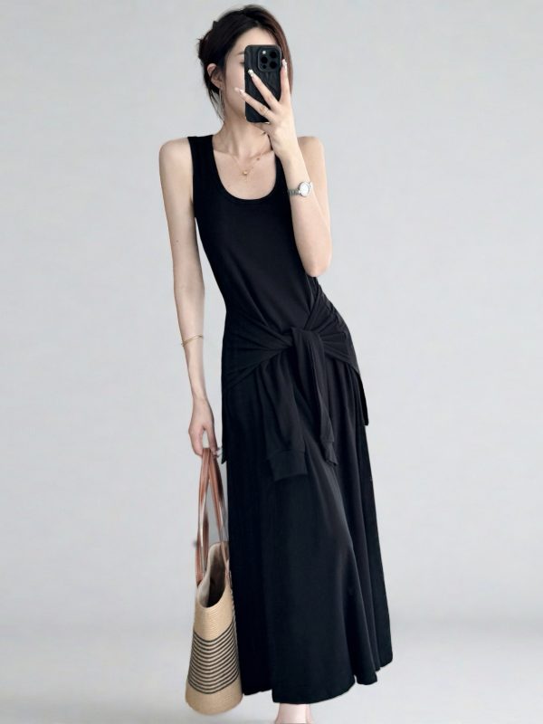 Belted Multi-Wear Vest Dress, Tie-Up, Slimming Draped Design, Large Hem, Long Summer Dress for 2025, Perfect for Y2K and Trendy Styles