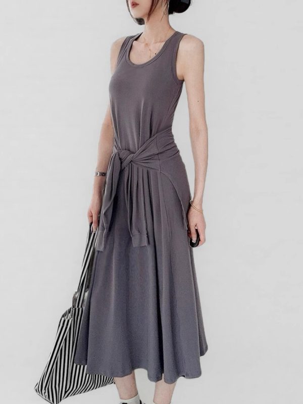 Belted Multi-Wear Vest Dress, Tie-Up, Slimming Draped Design, Large Hem, Long Summer Dress for 2025, Perfect for Y2K and Trendy Styles