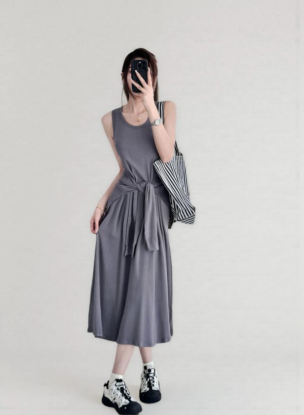 Belted Multi-Wear Vest Dress, Tie-Up, Slimming Draped Design, Large Hem, Long Summer Dress for 2025, Perfect for Y2K and Trendy Styles
