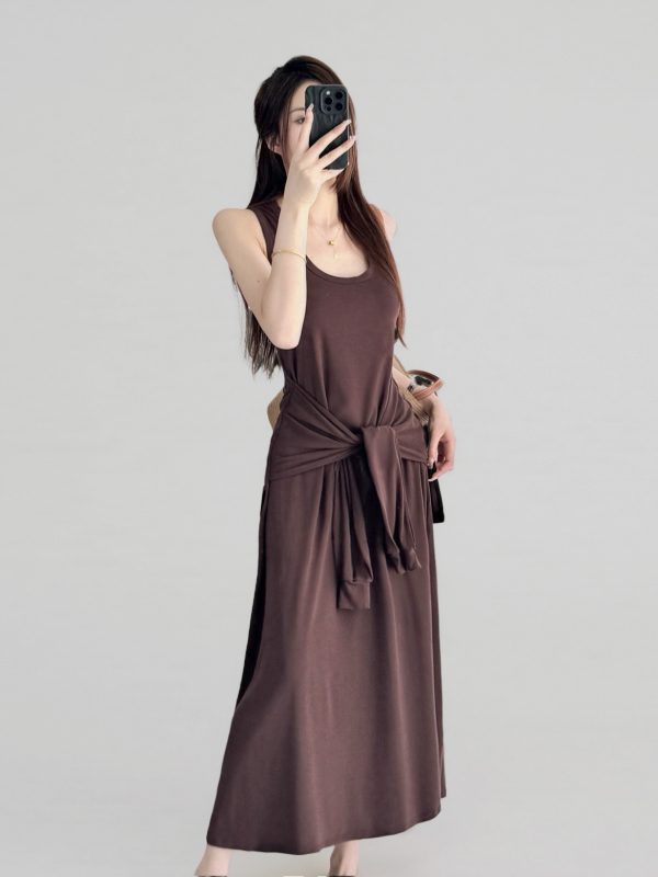 Belted Multi-Wear Vest Dress, Tie-Up, Slimming Draped Design, Large Hem, Long Summer Dress for 2025, Perfect for Y2K and Trendy Styles