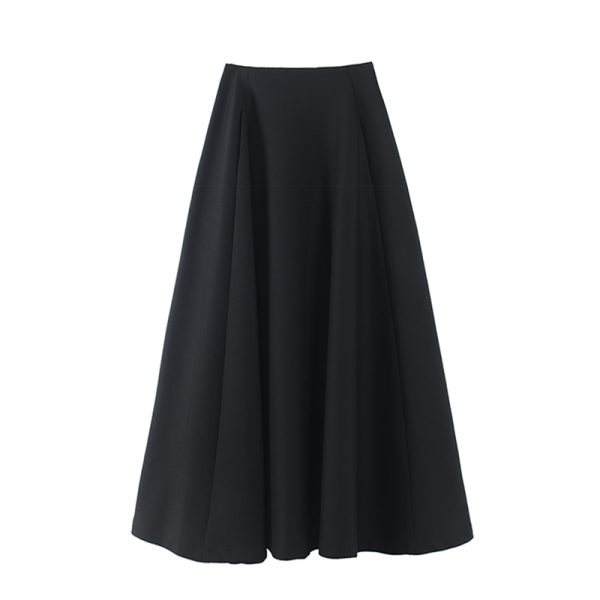 Black A-line Midi Skirt for Women - Slimming Spring/Summer Style with Diagonal Texture, Pockets, and 3D Tailoring