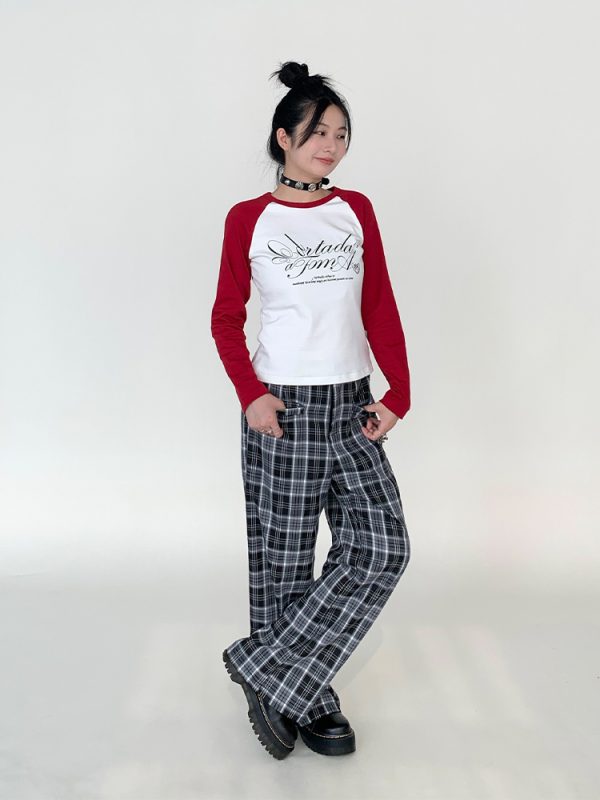 Black and White Checkered Wide-Leg Plaid Casual Pants - Low-Waist, Slimming, Versatile Style for Effortless Fashion
