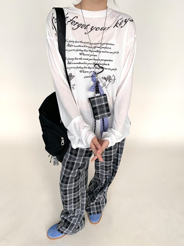 Black and White Checkered Wide-Leg Plaid Casual Pants - Low-Waist, Slimming, Versatile Style for Effortless Fashion