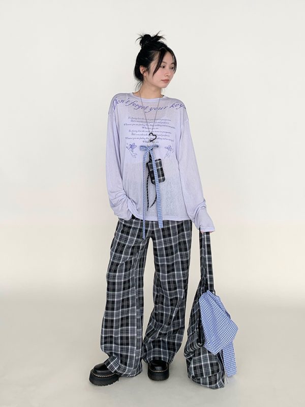 Black and White Checkered Wide-Leg Plaid Casual Pants - Low-Waist, Slimming, Versatile Style for Effortless Fashion