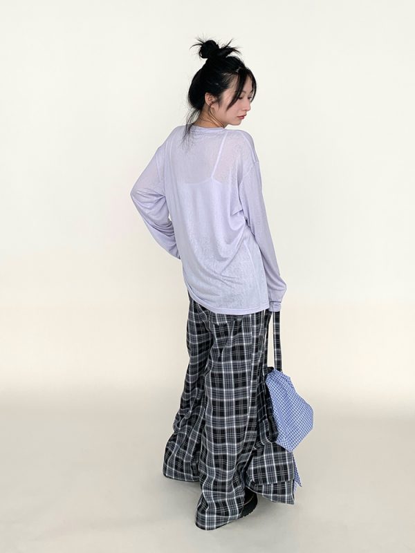 Black and White Checkered Wide-Leg Plaid Casual Pants - Low-Waist, Slimming, Versatile Style for Effortless Fashion