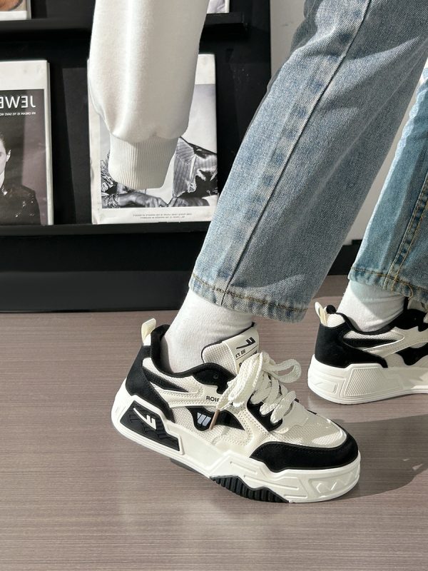 Black and White Unisex Thick-Soled Sneakers - Summer Mesh Breathable Couple Shoes - Versatile Popular Little White Shoes for Women