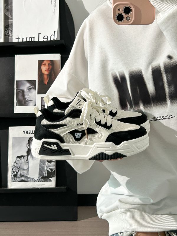 Black and White Unisex Thick-Soled Sneakers - Summer Mesh Breathable Couple Shoes - Versatile Popular Little White Shoes for Women