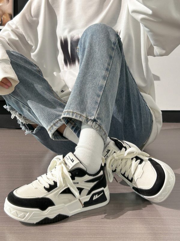 Black and White Unisex Thick-Soled Sneakers - Summer Mesh Breathable Couple Shoes - Versatile Popular Little White Shoes for Women