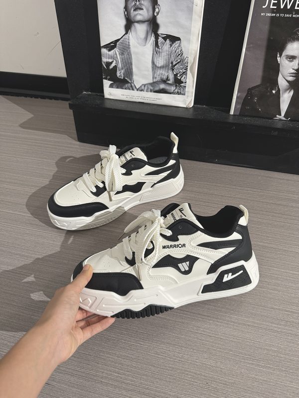 Black and White Unisex Thick-Soled Sneakers - Summer Mesh Breathable Couple Shoes - Versatile Popular Little White Shoes for Women
