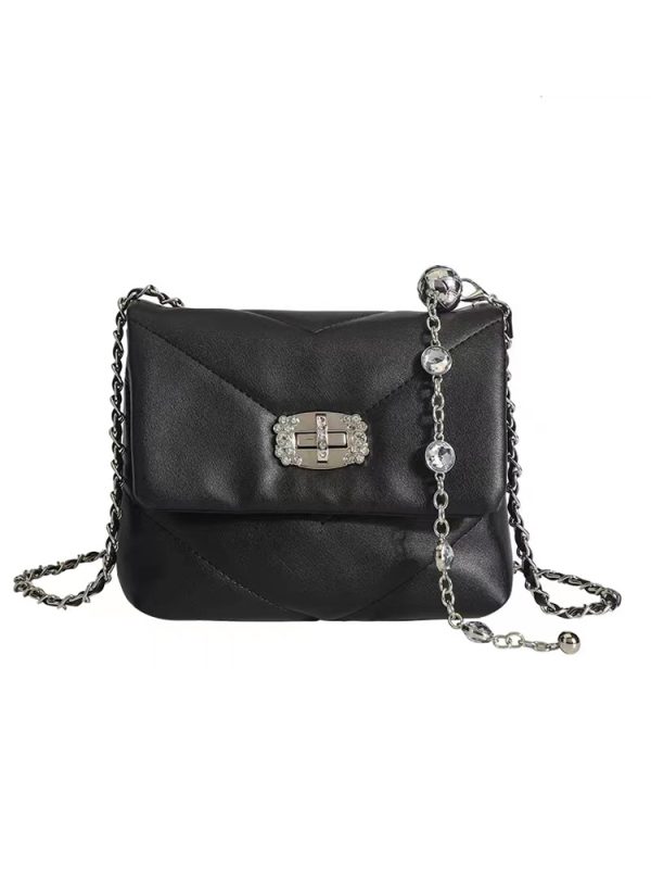 Black Bead Chain Underarm Bag 2023 - Women's Casual Versatile Crossbody Shoulder Bag - Trendy Small Fashion Accessory