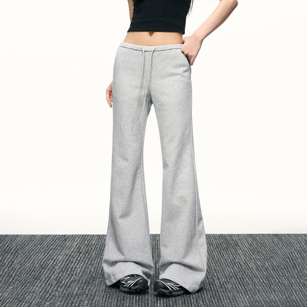 Black High-Waisted Drawstring Flared Casual Pants for Women - Sexy Slimming Wide-Leg Design, Versatile Spring Fashion