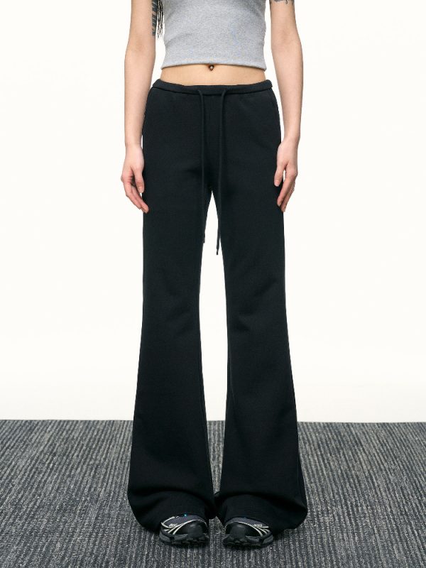 Black High-Waisted Drawstring Flared Casual Pants for Women - Sexy Slimming Wide-Leg Design, Versatile Spring Fashion