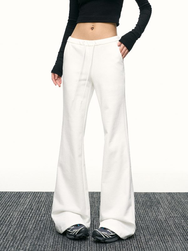 Black High-Waisted Drawstring Flared Casual Pants for Women - Sexy Slimming Wide-Leg Design, Versatile Spring Fashion