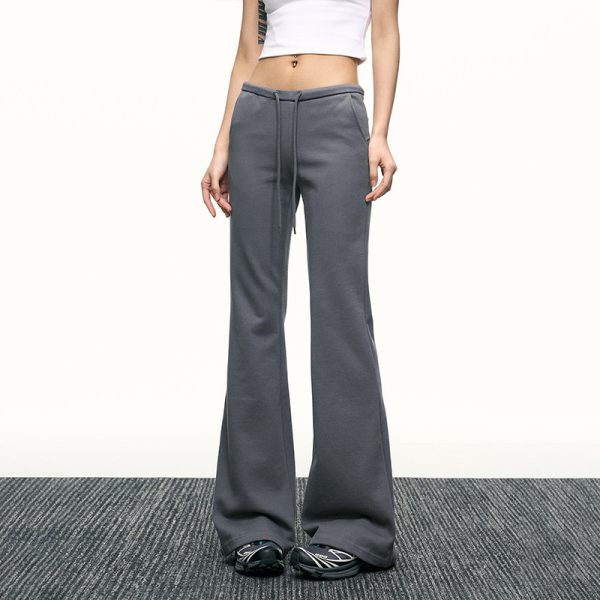 Black High-Waisted Drawstring Flared Casual Pants for Women - Sexy Slimming Wide-Leg Design, Versatile Spring Fashion