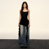 Black Irregular Symmetrical Strap Ruffled Sleeveless Top - Women's Summer Trendy Fashion for Hot Girl Vibes