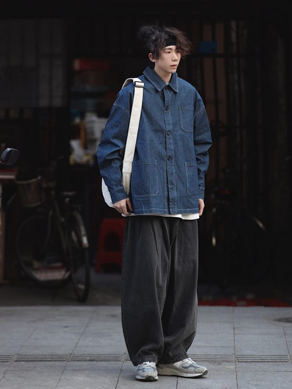 Black Loose-Fitting Retro Wide-Leg Cargo Pants for Men - Casual American Style, Trendy 90s Inspired Straight-Leg Design