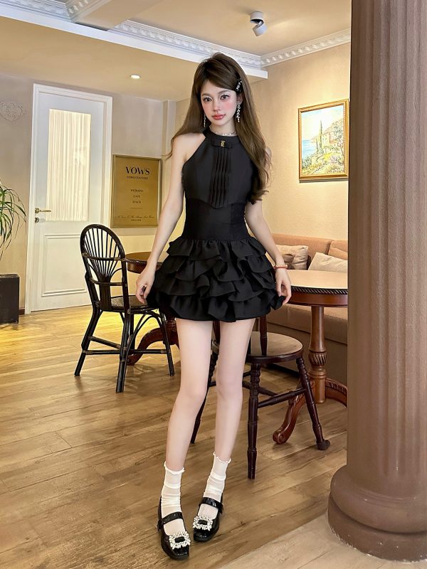 Black Swan Summer Short Dress with Sexy Lace Tulle Skirt - Perfect for 90s and Y2K Inspired Fashion