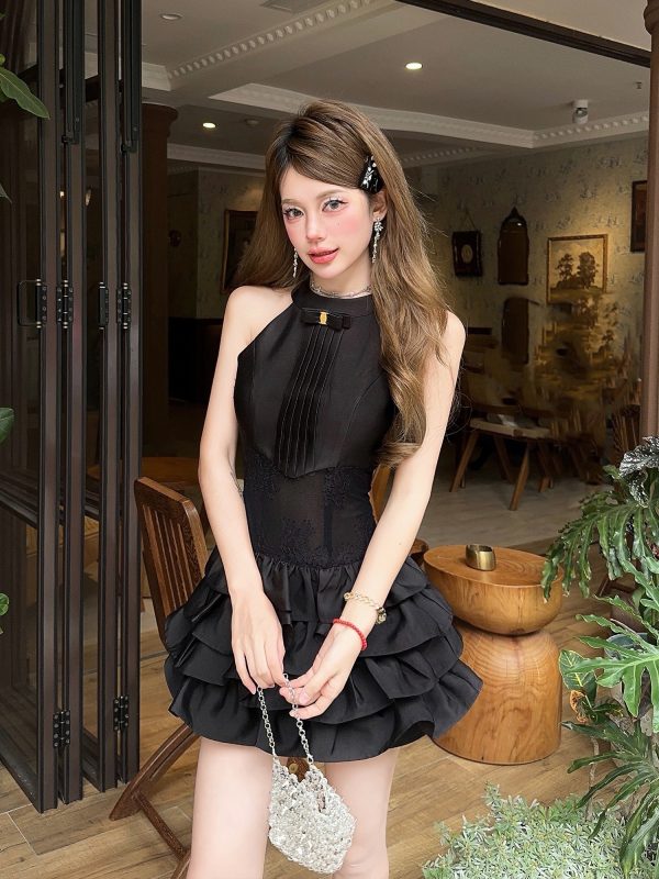 Black Swan Summer Short Dress with Sexy Lace Tulle Skirt - Perfect for 90s and Y2K Inspired Fashion