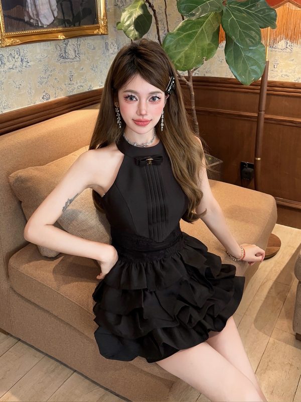 Black Swan Summer Short Dress with Sexy Lace Tulle Skirt - Perfect for 90s and Y2K Inspired Fashion