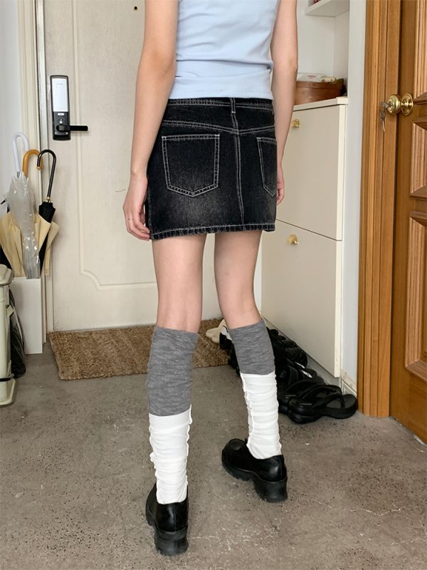Black Vintage Washed Denim Skirt with Lining - 90s Inspired, Non-See-Through Design for Effortless Style