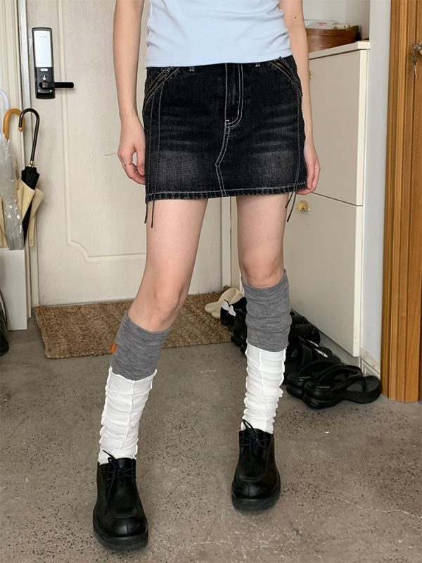 Black Vintage Washed Denim Skirt with Lining - 90s Inspired, Non-See-Through Design for Effortless Style