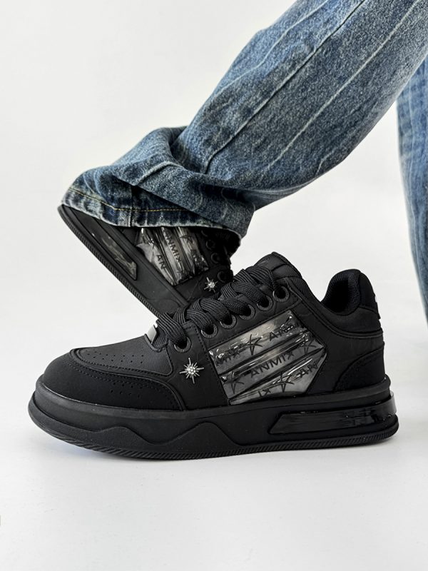 Black Warrior Board Shoes for Men and Women - Thick-Soled, Height-Increasing, Casual Couple Sports Shoes with Sailboat Star Design