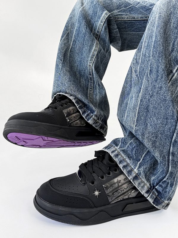 Black Warrior Board Shoes for Men and Women - Thick-Soled, Height-Increasing, Casual Couple Sports Shoes with Sailboat Star Design