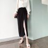 Black Wrinkled Drape High-Waisted Midi Skirt for Women - Slimming Straight Design, Perfect for Spring/Summer 2025