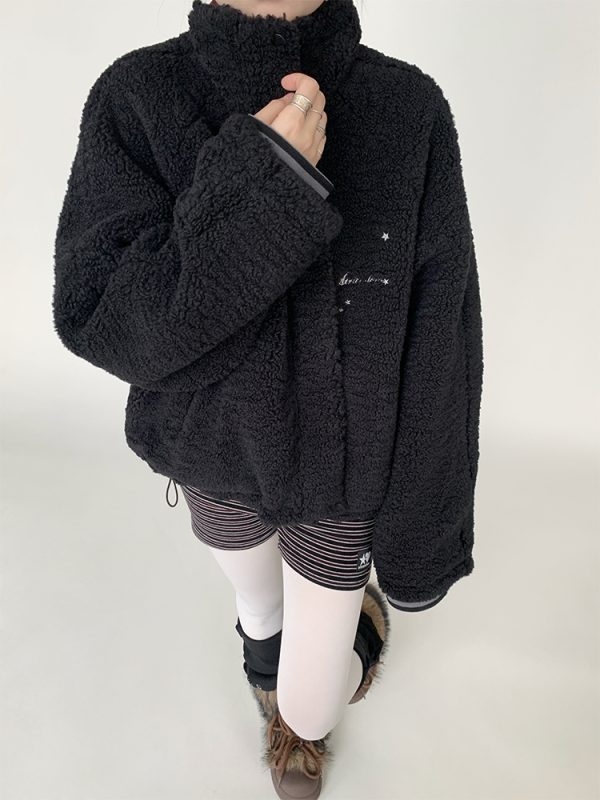 Blackcurrant Cookie Double-Sided Lamb Wool Cotton Coat - Quilted College Style Autumn Winter Outerwear