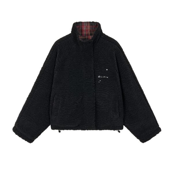 Blackcurrant Cookie Double-Sided Lamb Wool Cotton Coat - Quilted College Style Autumn Winter Outerwear