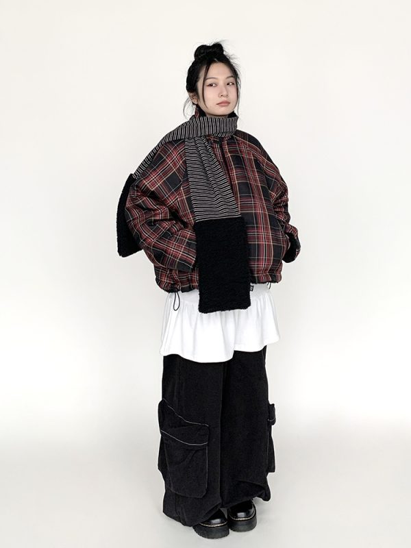 Blackcurrant Cookie Double-Sided Lamb Wool Cotton Coat - Quilted College Style Autumn Winter Outerwear