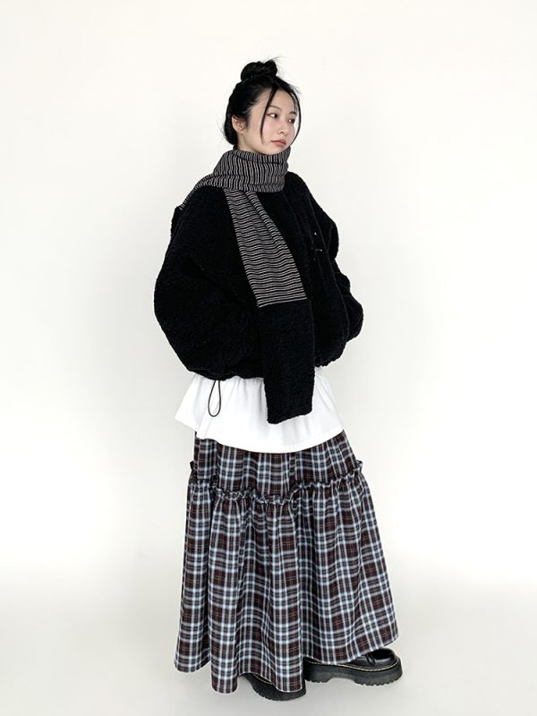 Blackcurrant Cookie Double-Sided Lamb Wool Cotton Coat - Quilted College Style Autumn Winter Outerwear