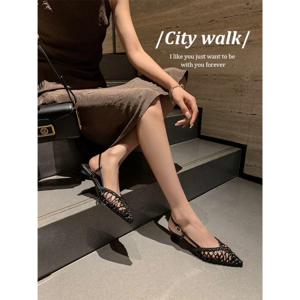 Breathable Hollow Pointed Toe Stiletto Sandals for Women - Trendy Slip-On Woven Shoes in Italian Style