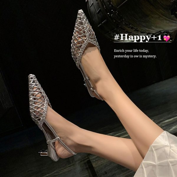 Breathable Hollow Pointed Toe Stiletto Sandals for Women - Trendy Slip-On Woven Shoes in Italian Style