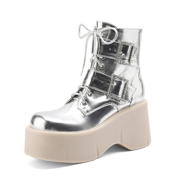 British Style Belt Buckle Thick-Soled Short Boots for Women - Fashionable Platform Martin Work Boots