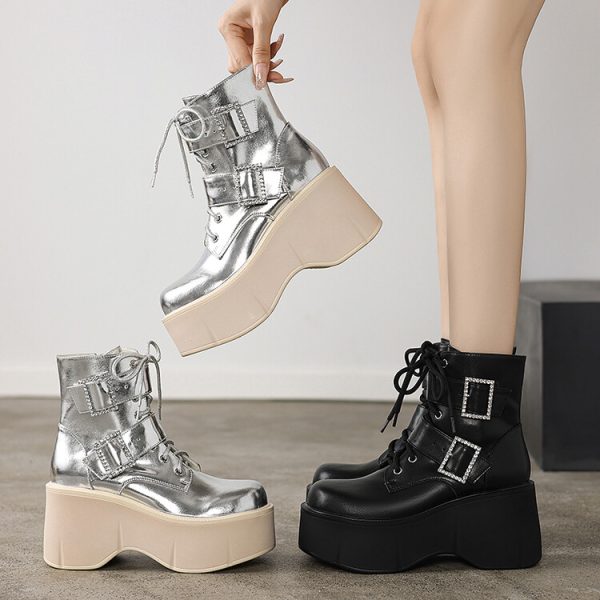 British Style Belt Buckle Thick-Soled Short Boots for Women - Fashionable Platform Martin Work Boots
